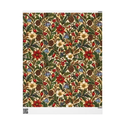 Vintage Botanical Holiday Wrapping Paper | Floral Pinecone Pattern