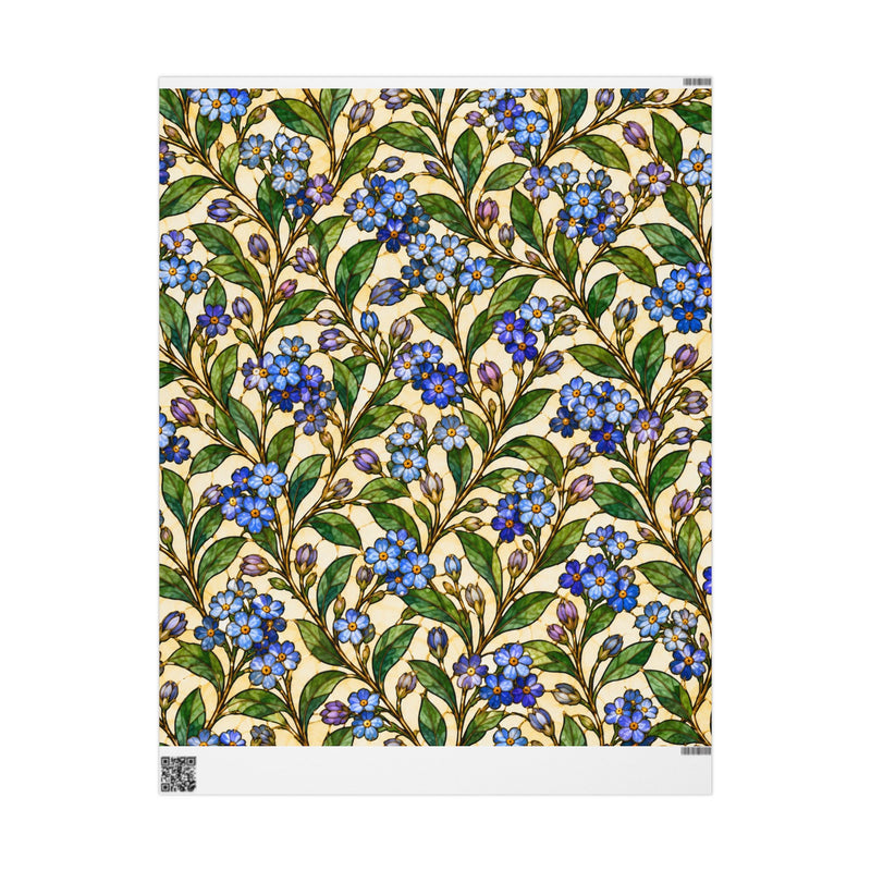 Large Blue Forget-Me-Not Floral Wrapping Paper | Vintage Botanical Pattern