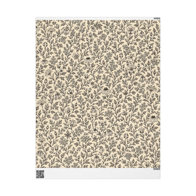 Black Floral Vine Wrapping Papers #2 | Botanical Gift Wrap Roll