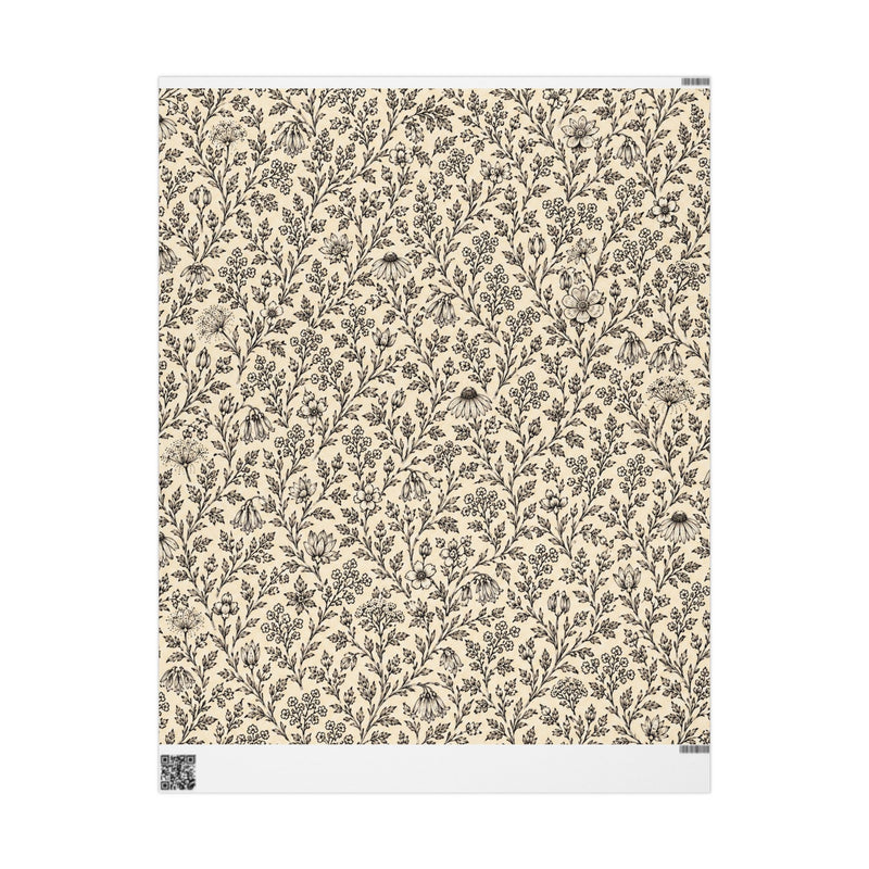 Black Floral Vine Wrapping Papers #2 | Botanical Gift Wrap Roll