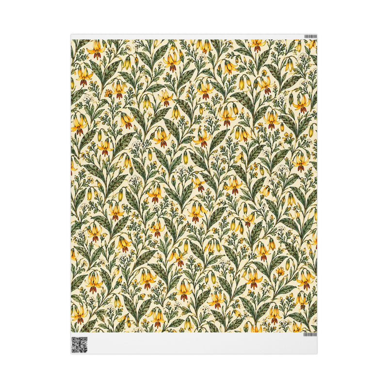 Yellow Glacier Lily Floral Vine Wrapping Papers | Botanical Pattern Roll