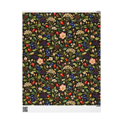 Montana Wildflower & Berry Wrapping Paper | Dark Vintage Botanical Pattern