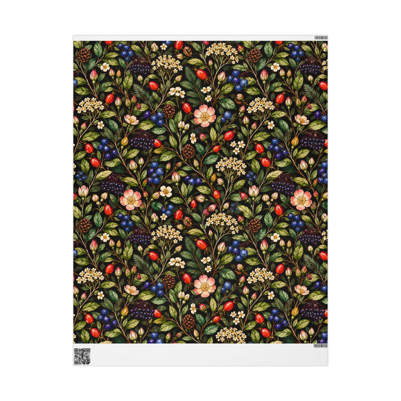 Montana Wildflower & Berry Wrapping Paper | Dark Vintage Botanical Pattern