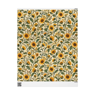 Sunflower Pattern Wrapping Paper | Floral Gift Wrap, Autumn Cottagecore