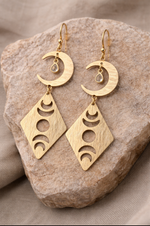 Gold Moon Phase Earrings | Crescent Moon Celestial Dangle Jewelry - Image 1