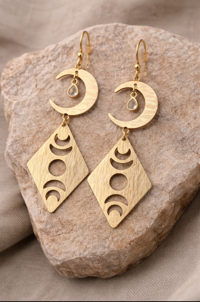 Gold Moon Phase Earrings | Crescent Moon Celestial Dangle Jewelry
