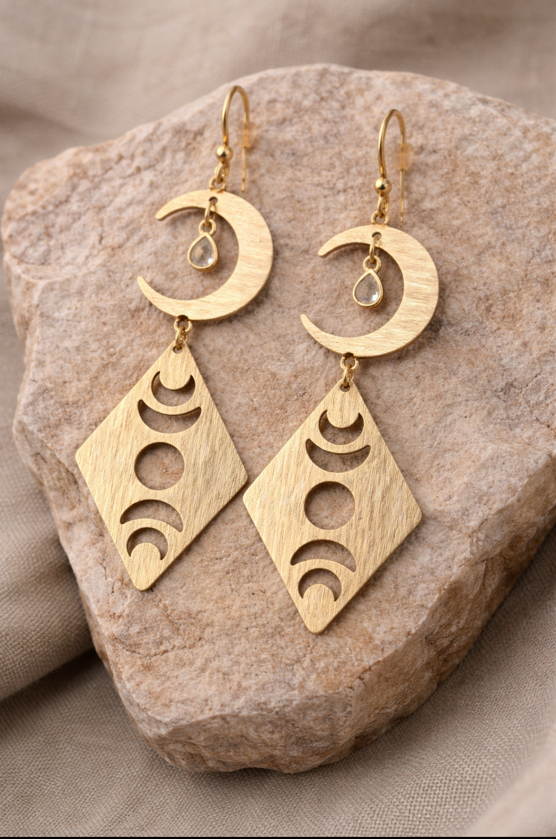 Gold Moon Phase Earrings | Crescent Moon Celestial Dangle Jewelry