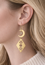 Gold Moon Phase Earrings | Crescent Moon Celestial Dangle Jewelry - Image 2