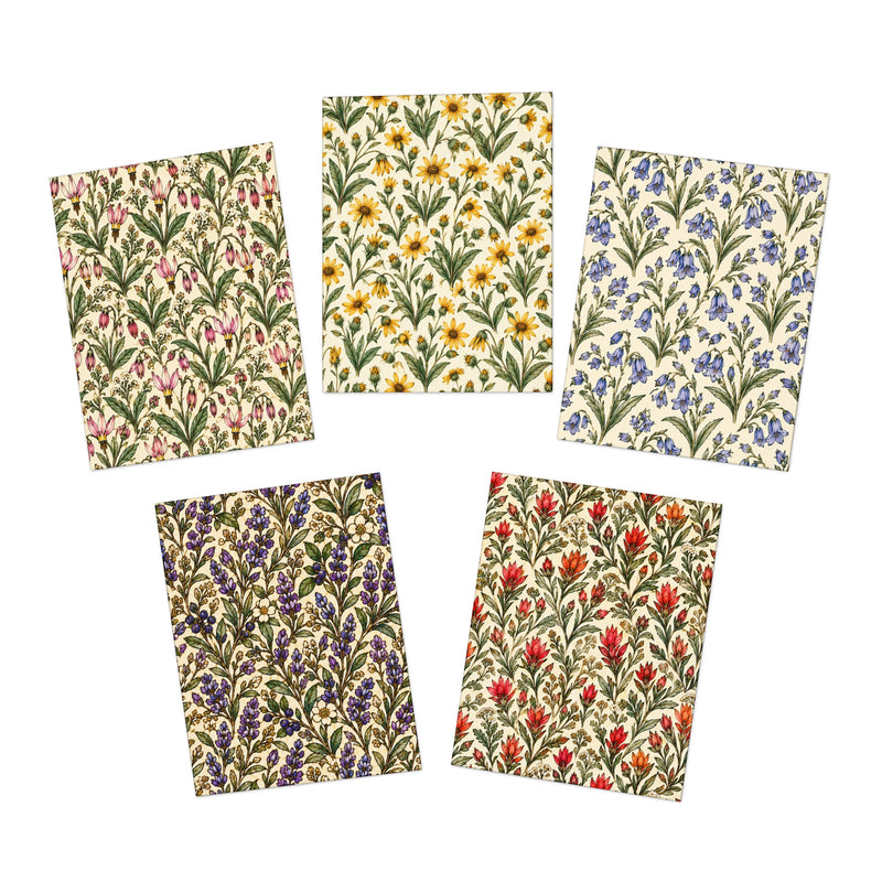 Floral Pattern Greeting Cards — 5-Pack Assorted Botanical Note Cards