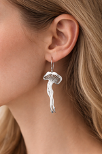 Silver Mushroom Goddess Earrings | Nature Inspired Woodland Dangle Jewelry - Image 2