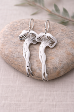 Silver Mushroom Goddess Earrings | Nature Inspired Woodland Dangle Jewelry - Image 1