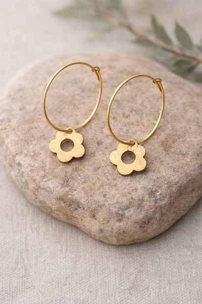 Brass Flower Hoop Earring