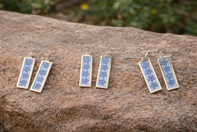 Forget-Me-Not Pressed Flower Rectangular Drop Earrings | Handmade Botanical Jewelry | Montana Wildflower Earrings