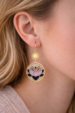Lotus Flower Sun Earrings | Stained Glass Lotus Drop Earrings | Boho Spiritual Jewelry - Image 2