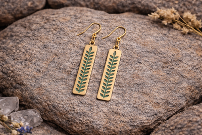 Fern Drop Resin Earrings | Botanical Leaf Earrings | Nature Inspired Gold Earrings